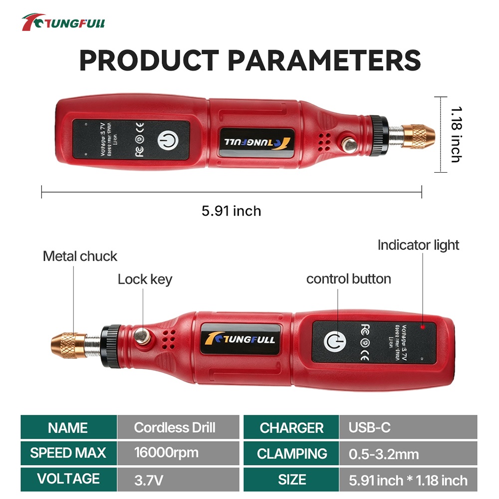 TUNGFULL 3.7V Cordless Rotary  - огляд і ціна Jewelry Making Drill
